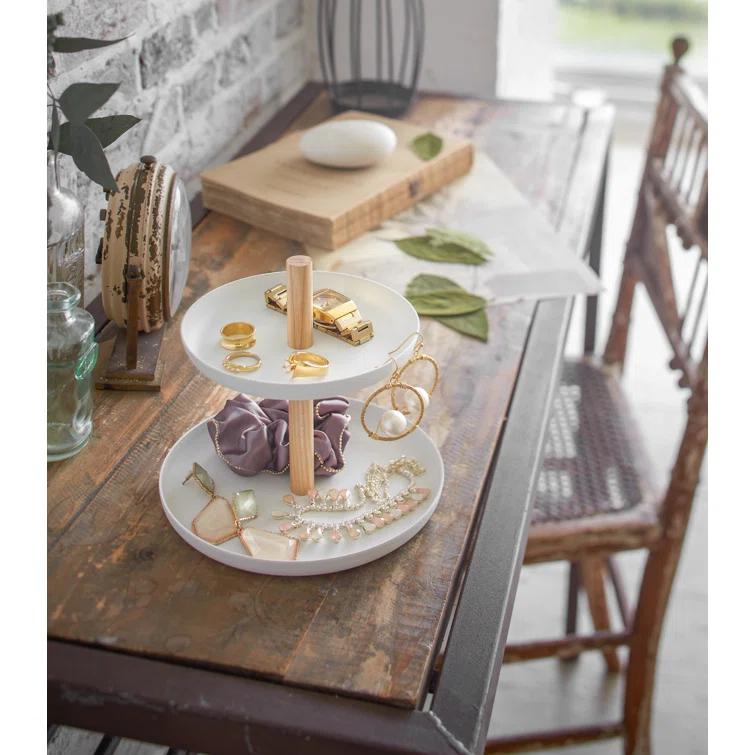 Yamazaki Home Tiered Accessory Trays, Steel + Wood