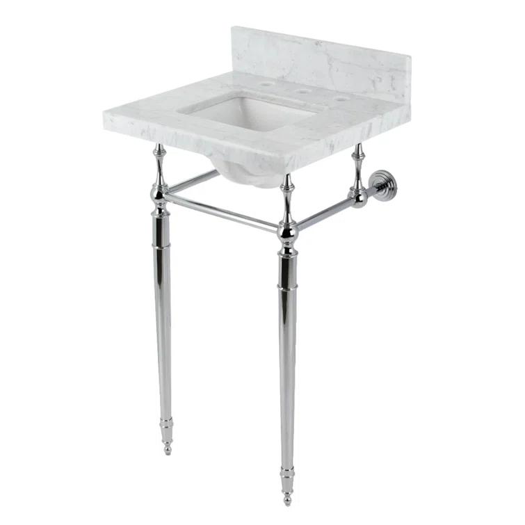 Kingston Brass Edwardian 19-Inch Carrara Marble Console Sink with Brass Legs (8-Inch, 3-Hole)