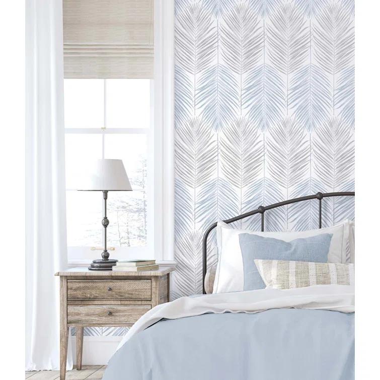 NextWall  Two Toned Palm Peel and Stick Wallpaper 20.5 in. W x 18 ft. L - Blue Mist & Daydream Grey