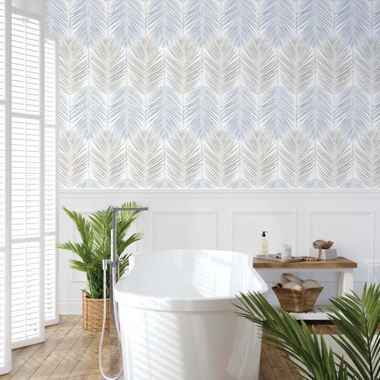 NextWall  Two Toned Palm Peel and Stick Wallpaper 20.5 in. W x 18 ft. L - Blue Mist & Daydream Grey