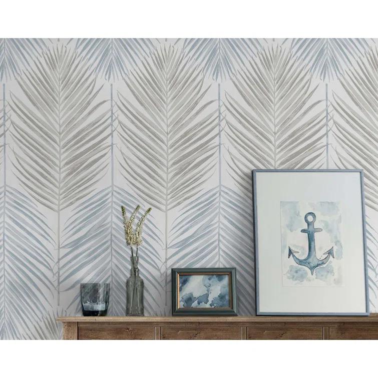 NextWall  Two Toned Palm Peel and Stick Wallpaper 20.5 in. W x 18 ft. L - Blue Mist & Daydream Grey