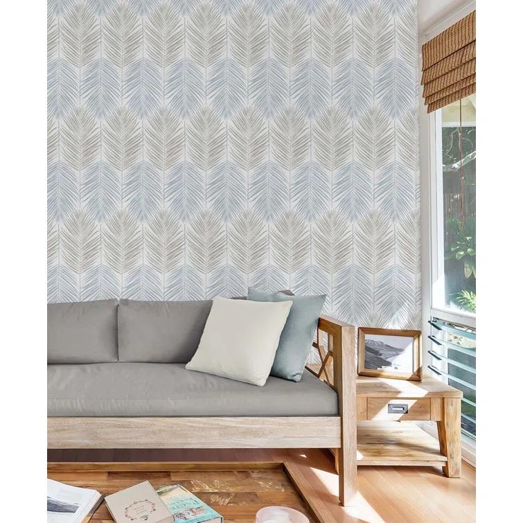 NextWall  Two Toned Palm Peel and Stick Wallpaper 20.5 in. W x 18 ft. L - Blue Mist & Daydream Grey