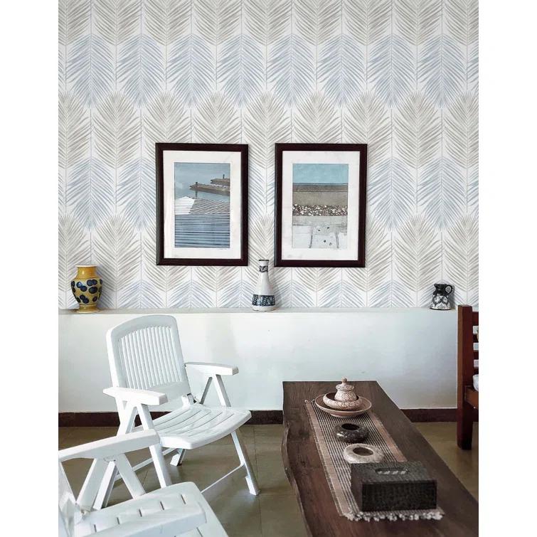 NextWall  Two Toned Palm Peel and Stick Wallpaper 20.5 in. W x 18 ft. L - Blue Mist & Daydream Grey