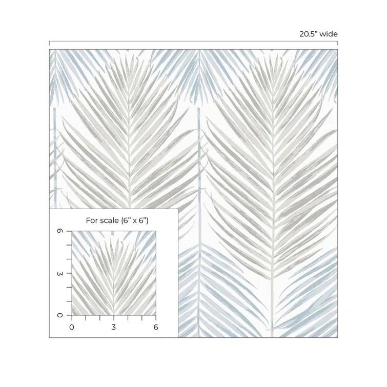 NextWall  Two Toned Palm Peel and Stick Wallpaper 20.5 in. W x 18 ft. L - Blue Mist & Daydream Grey