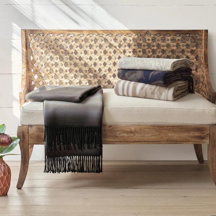 Luisa Hand Woven Full Size Wool Blanket with Twisted Fringe