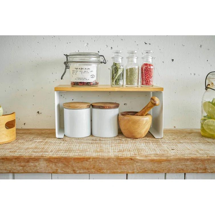 Tosca Yamazaki Home Wood-Top Stackable Kitchen Rack, Modern Counter Shelf Organizer