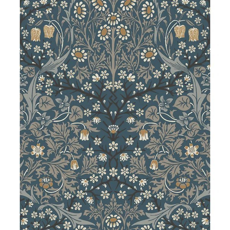 NextWall  Victorian Garden Floral Peel and Stick Wallpaper 20.9 in. W x 18 ft. L - Aegean Blue & Warm Stone