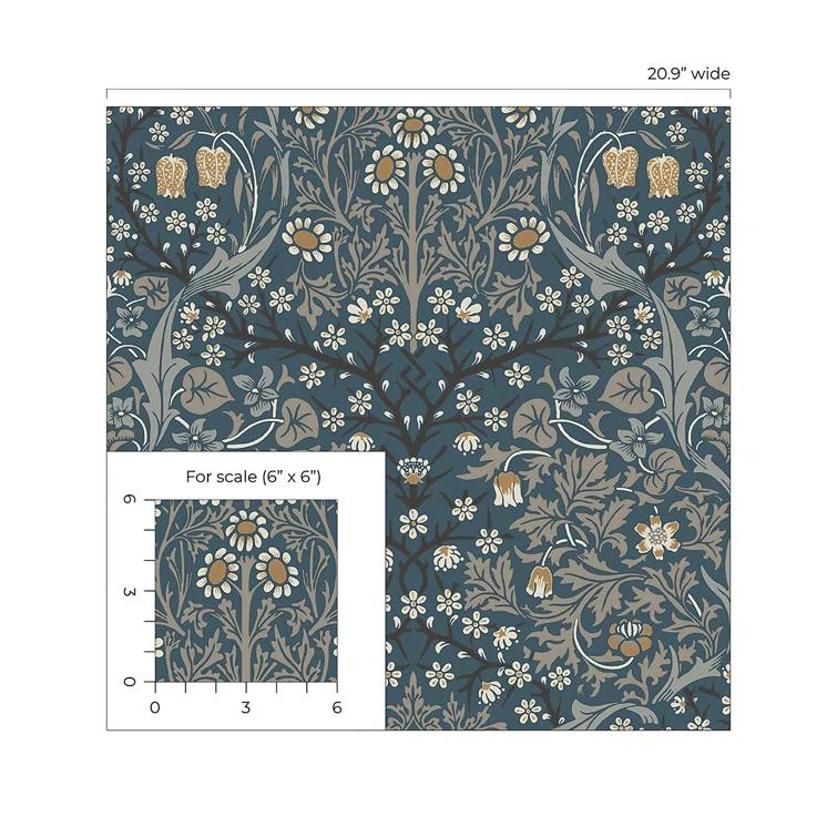 NextWall  Victorian Garden Floral Peel and Stick Wallpaper 20.9 in. W x 18 ft. L - Aegean Blue & Warm Stone