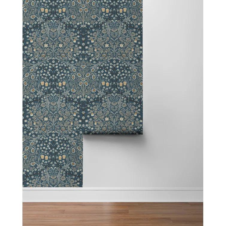 NextWall  Victorian Garden Floral Peel and Stick Wallpaper 20.9 in. W x 18 ft. L - Aegean Blue & Warm Stone