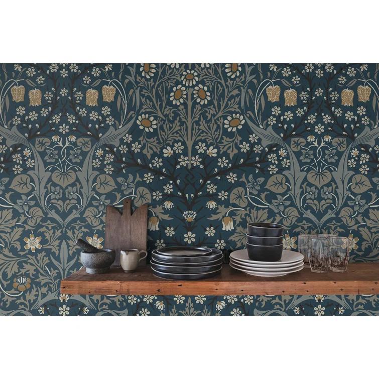 NextWall  Victorian Garden Floral Peel and Stick Wallpaper 20.9 in. W x 18 ft. L - Aegean Blue & Warm Stone