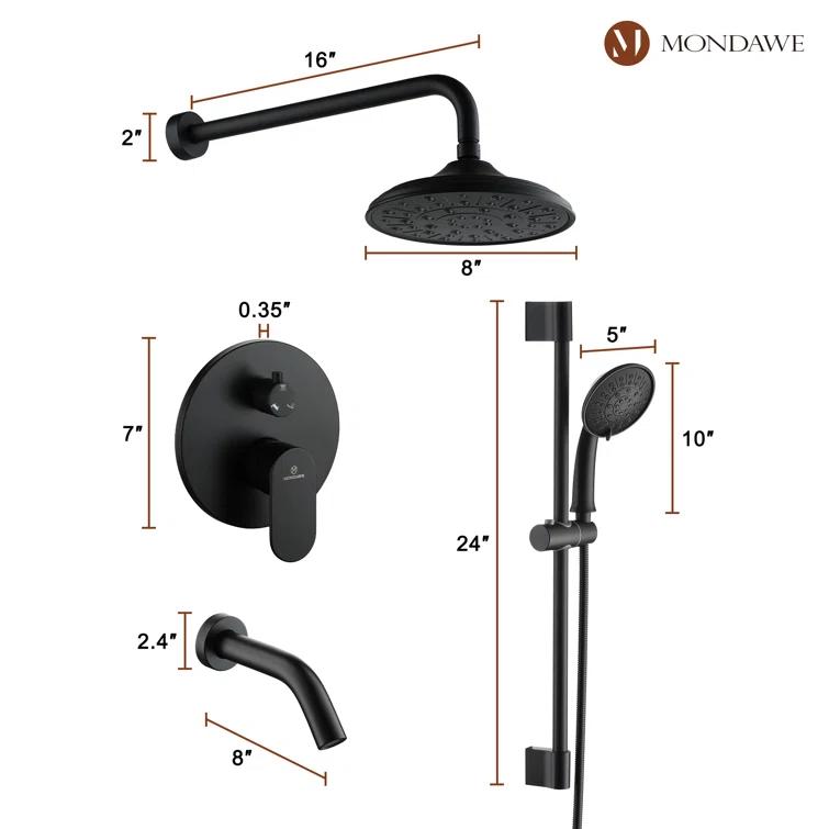 Calliope Wall Mounted 3 Function Retro Shower System with 3 Setting Handheld