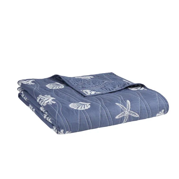 Seaside 4 Piece Cotton Reversible Embroidered Quilt Set