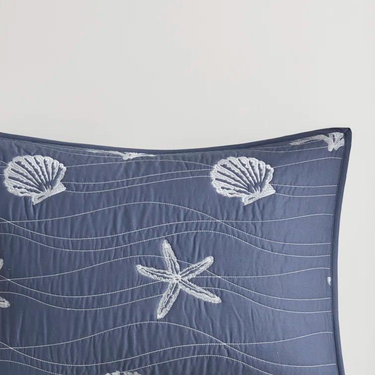 Seaside 4 Piece Cotton Reversible Embroidered Quilt Set
