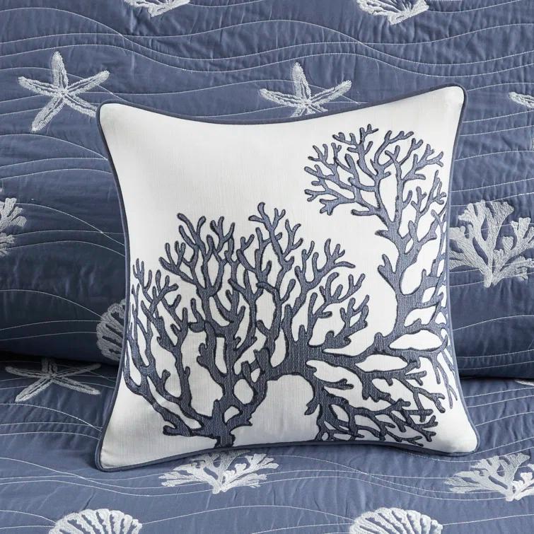 Seaside 4 Piece Cotton Reversible Embroidered Quilt Set