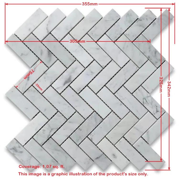 13" x 12" Marble Herringbone / Chevron Mosaic Wall & Floor Tile