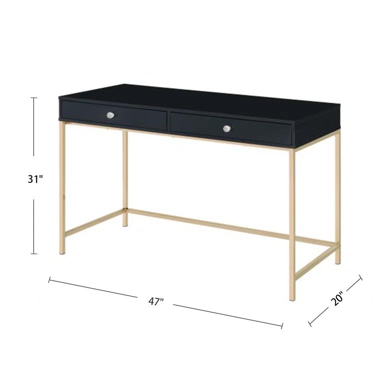 Ottey Writing Desk In High Gloss & Gold Finish,Computer Desk