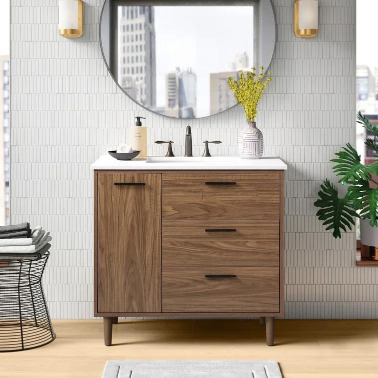 Burnie 36'' Single Bathroom Vanity with Engineered Marble Top