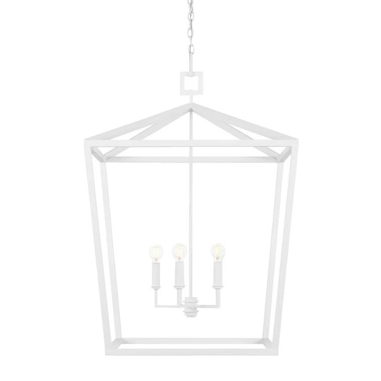 Gesso White Hammered Wrought-Iron 4-Light Chandelier