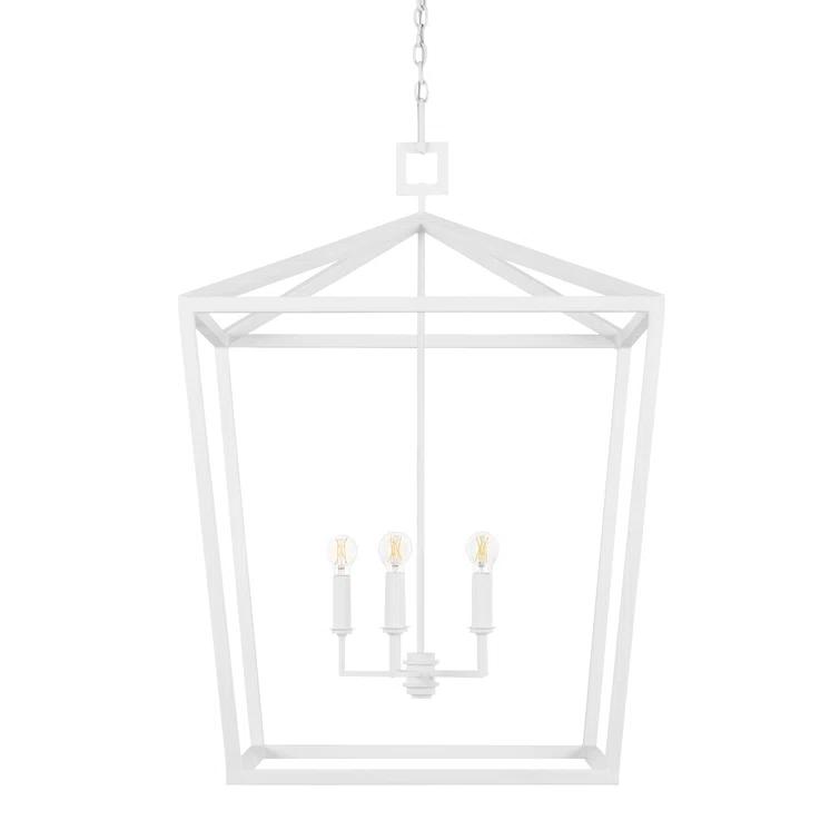 Gesso White Hammered Wrought-Iron 4-Light Chandelier