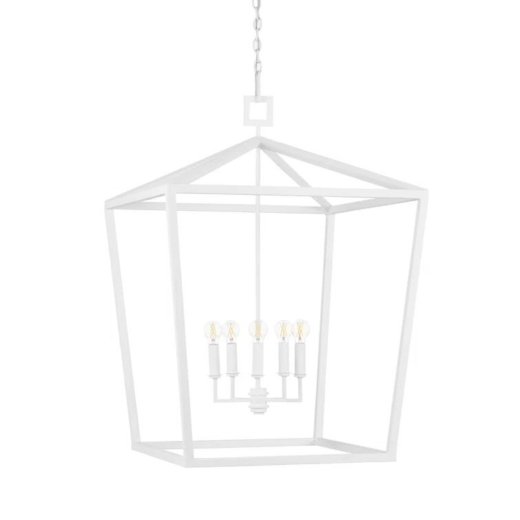 Gesso White Hammered Wrought-Iron 4-Light Chandelier