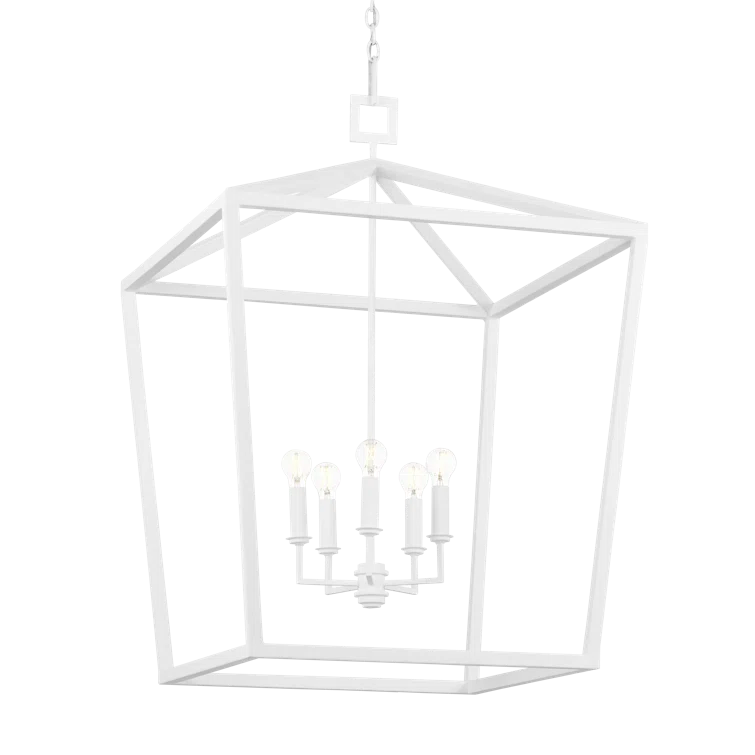 Gesso White Hammered Wrought-Iron 4-Light Chandelier