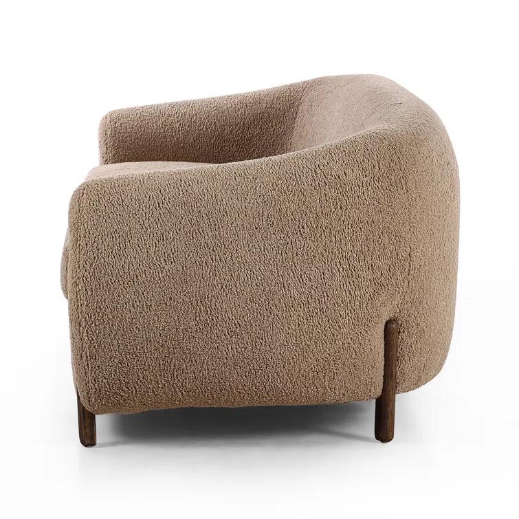 Camel Sheepskin Light Brown Solid Wood Sofa