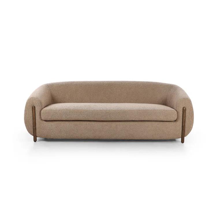 Camel Sheepskin Light Brown Solid Wood Sofa