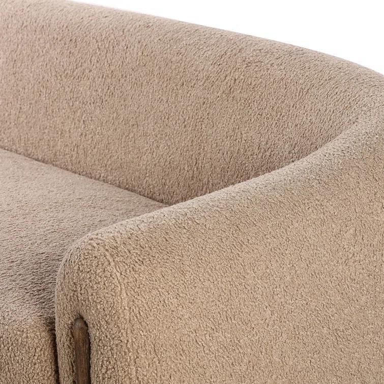 Camel Sheepskin Light Brown Solid Wood Sofa