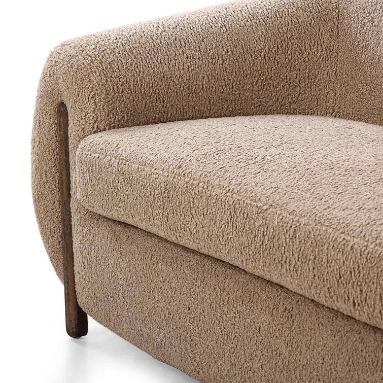 Camel Sheepskin Light Brown Solid Wood Sofa