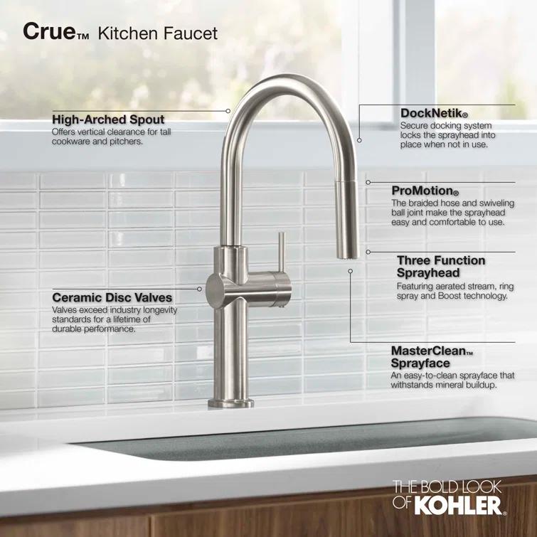 Kohler Crue Single Handle Pull Down Kitchen Faucet with Three-Function Pull Down Sprayer