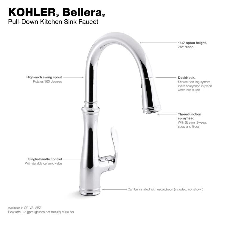 Bellera™ Pull Down Single Handle Kitchen Faucet with Handle and Supply Lines