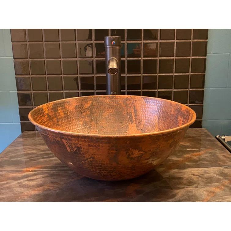 14"Round Copper Vessel Bathroom Sink