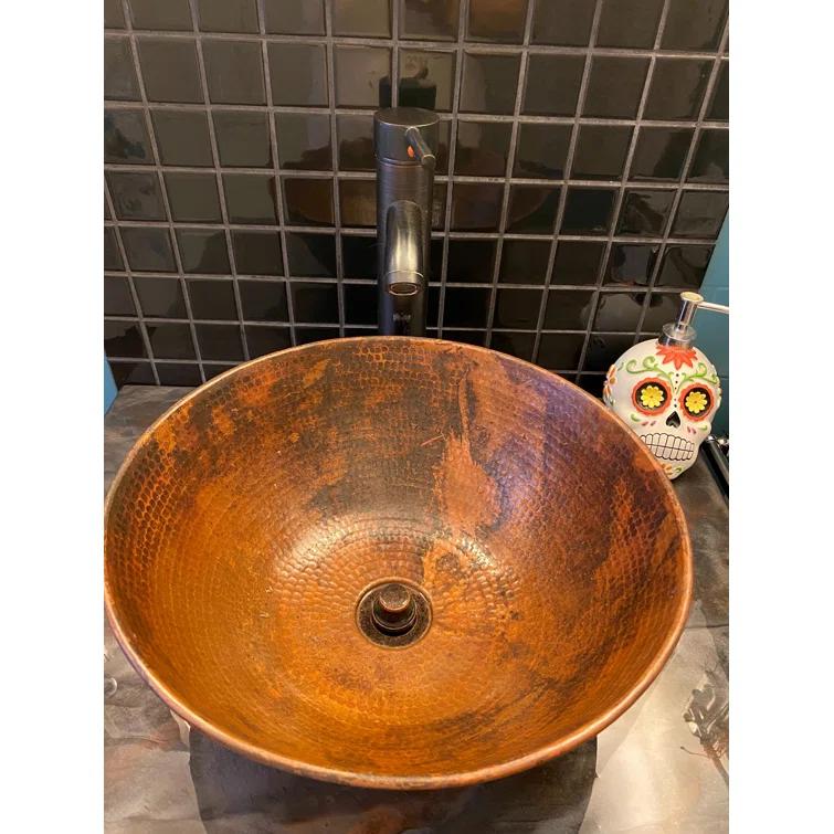 14"Round Copper Vessel Bathroom Sink