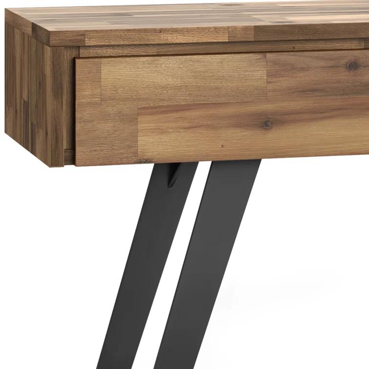 Lowry 60"W Solid Wood Modern Industrial Storage Console Table with 3 Storage Drawers and Metal Legs