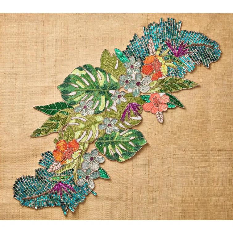 Tropical Multicolor Beaded Cotton Table Runner