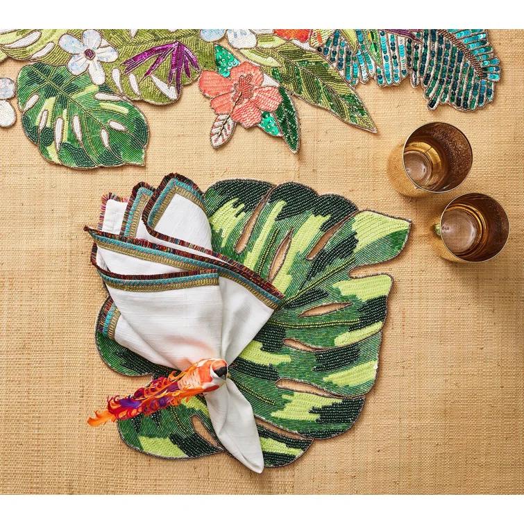 Tropical Multicolor Beaded Cotton Table Runner
