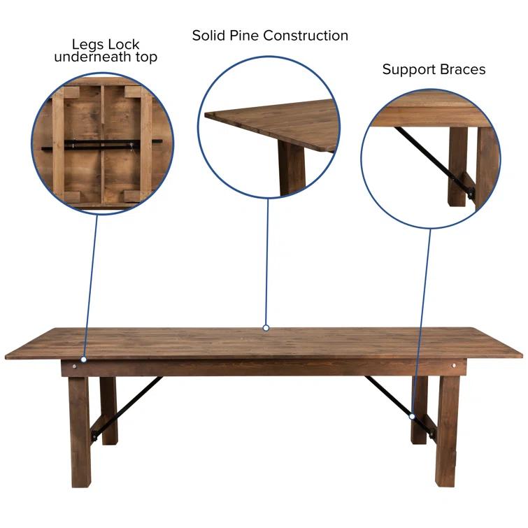 Montana 9' x 40" Folding Farmhouse Dining Table with 12 Cross Back Chairs