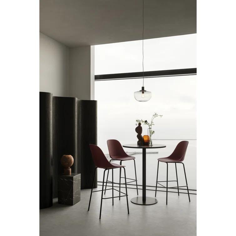 Round Black Stained Oak and Marble Extendable Dining Table