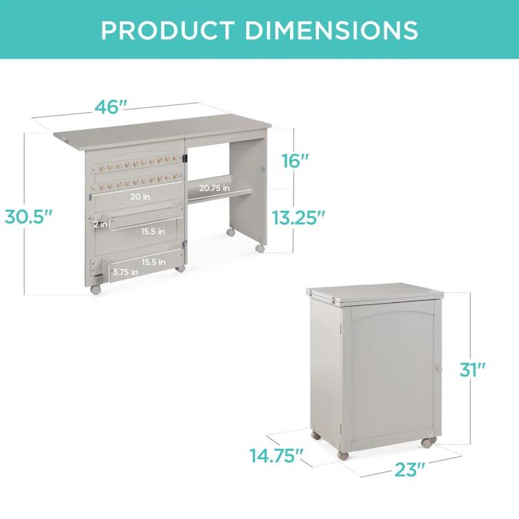 Best Choice Products 46'' x 16'' Sewing Table with Sewing Machine Platform and Wheels
