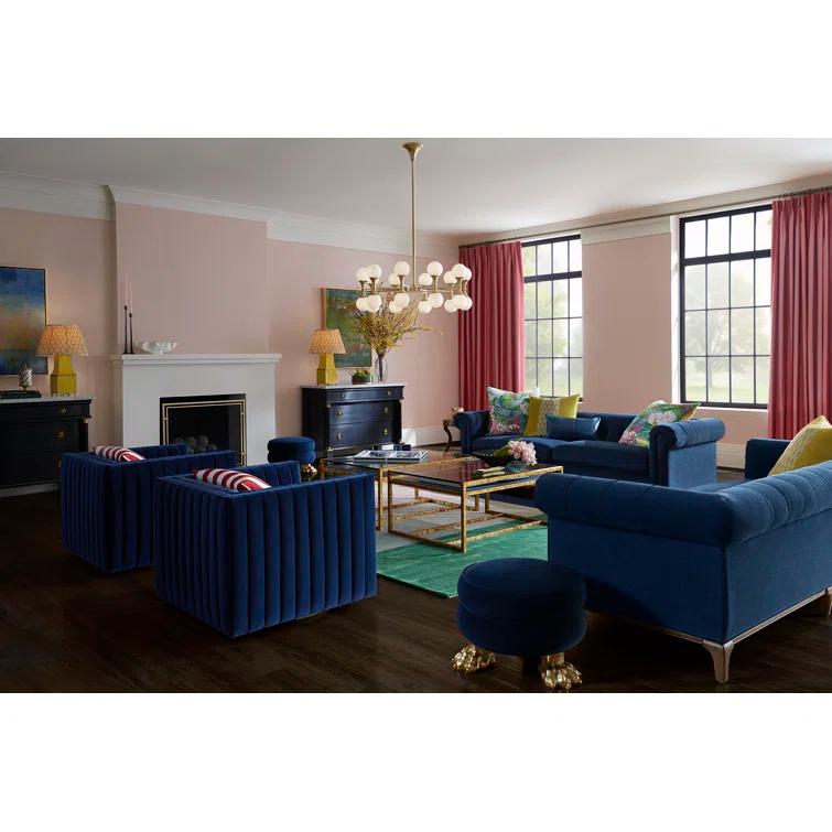 Sapphire Navy Swivel Glove Chair in Luxurious Leather and Wood
