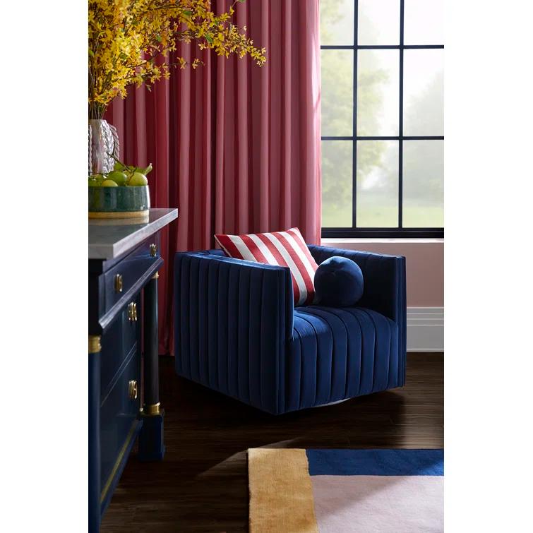 Sapphire Navy Swivel Glove Chair in Luxurious Leather and Wood