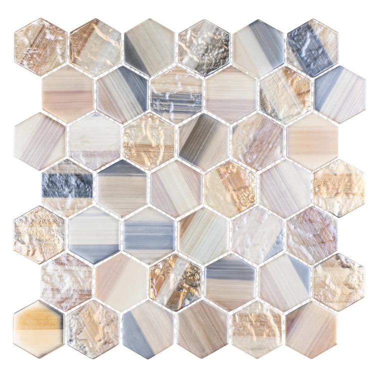 Andova Rochelle 2-in. Hexagon Honeycomb Marble Look Polished Glass Wall & Floor Mosaic Tile