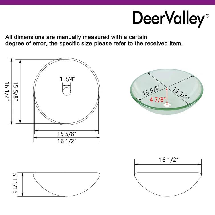 DeerValley Symmetry 16.5'' Circular Glass Vessel Bathroom Sink
