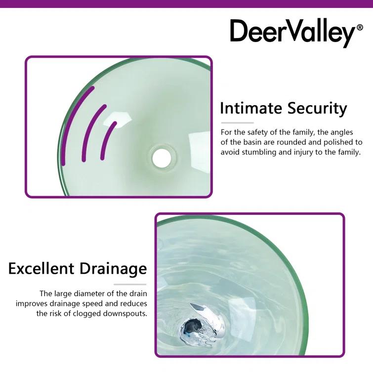 DeerValley Symmetry 16.5'' Circular Glass Vessel Bathroom Sink