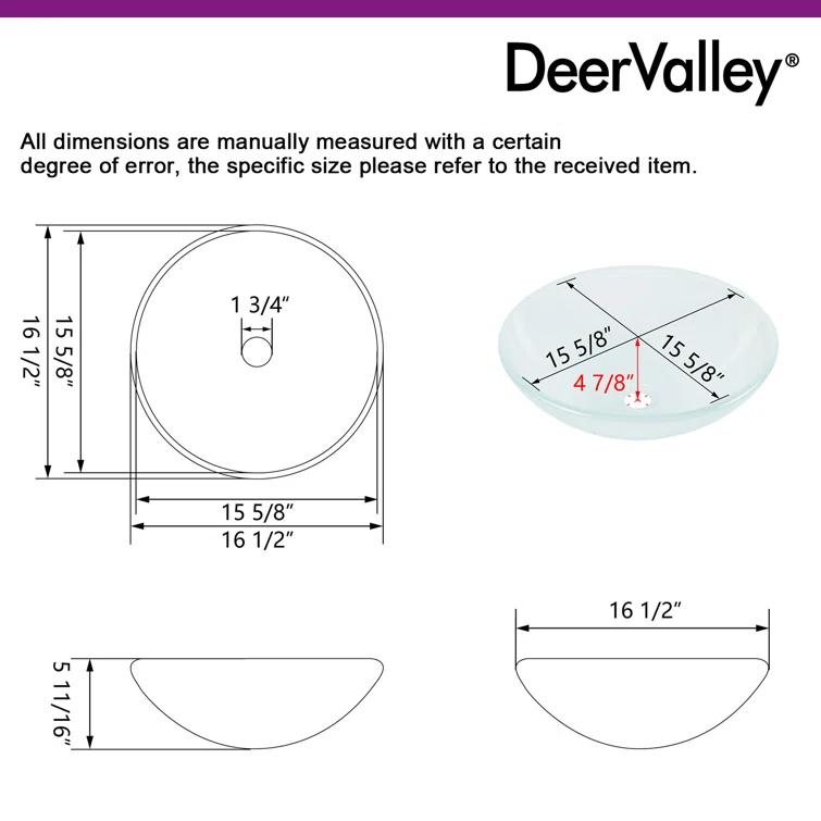 DeerValley Symmetry 16.5'' Circular Glass Vessel Bathroom Sink