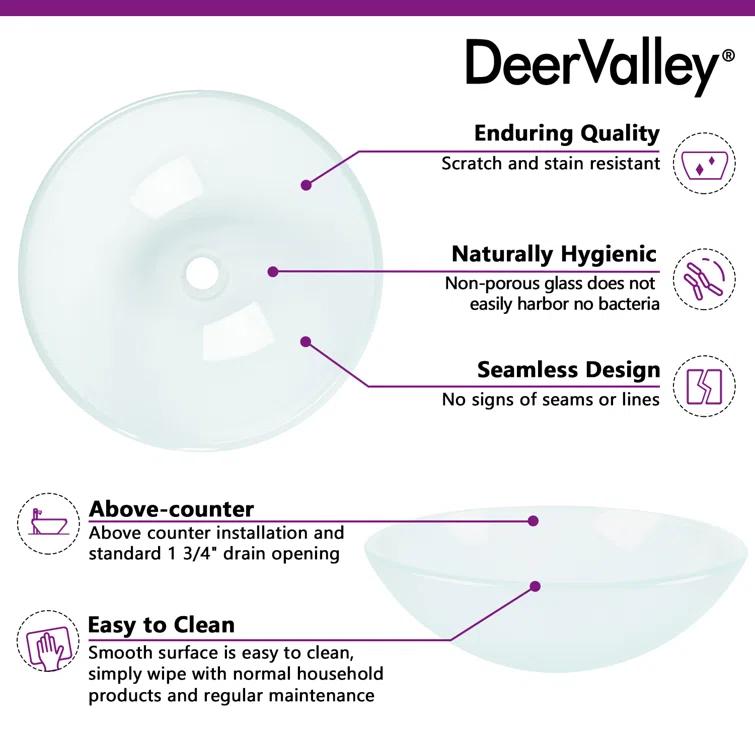 DeerValley Symmetry 16.5'' Circular Glass Vessel Bathroom Sink