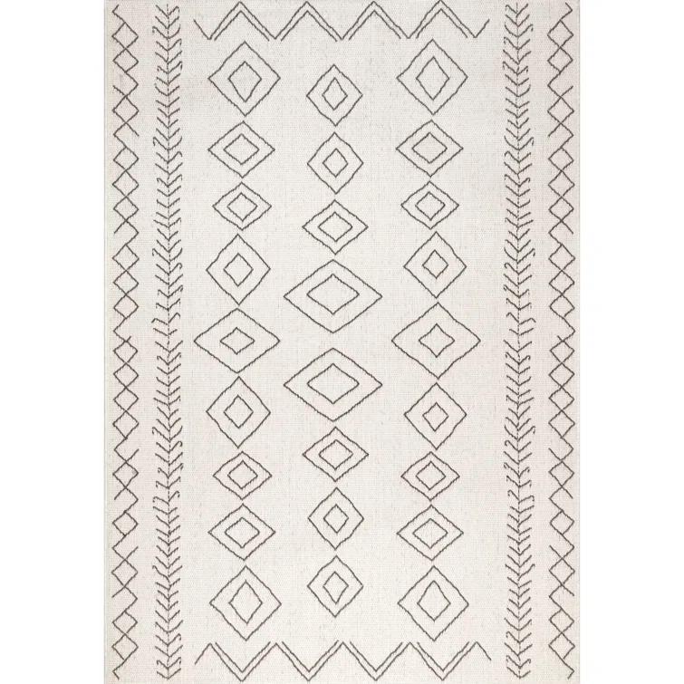Ezri Diamond Indoor/Outdoor Area Rug for Living Room Patio Deck Front Porch Kitchen, Ivory/Dark Grey