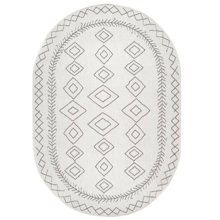 Ezri Diamond Indoor/Outdoor Area Rug for Living Room Patio Deck Front Porch Kitchen, Ivory/Dark Grey