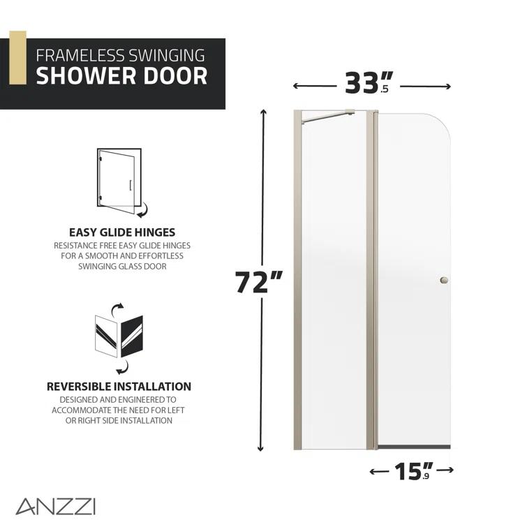 ANZZI Anzzi 33.3” W x 72” H Frameless Shower Door SD-AZ14-01BN