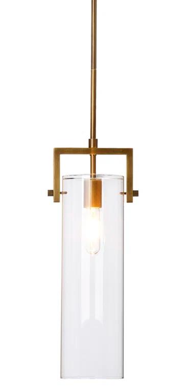 Sleek Antique Brass & Clear Glass Cylinder Pendant Light
